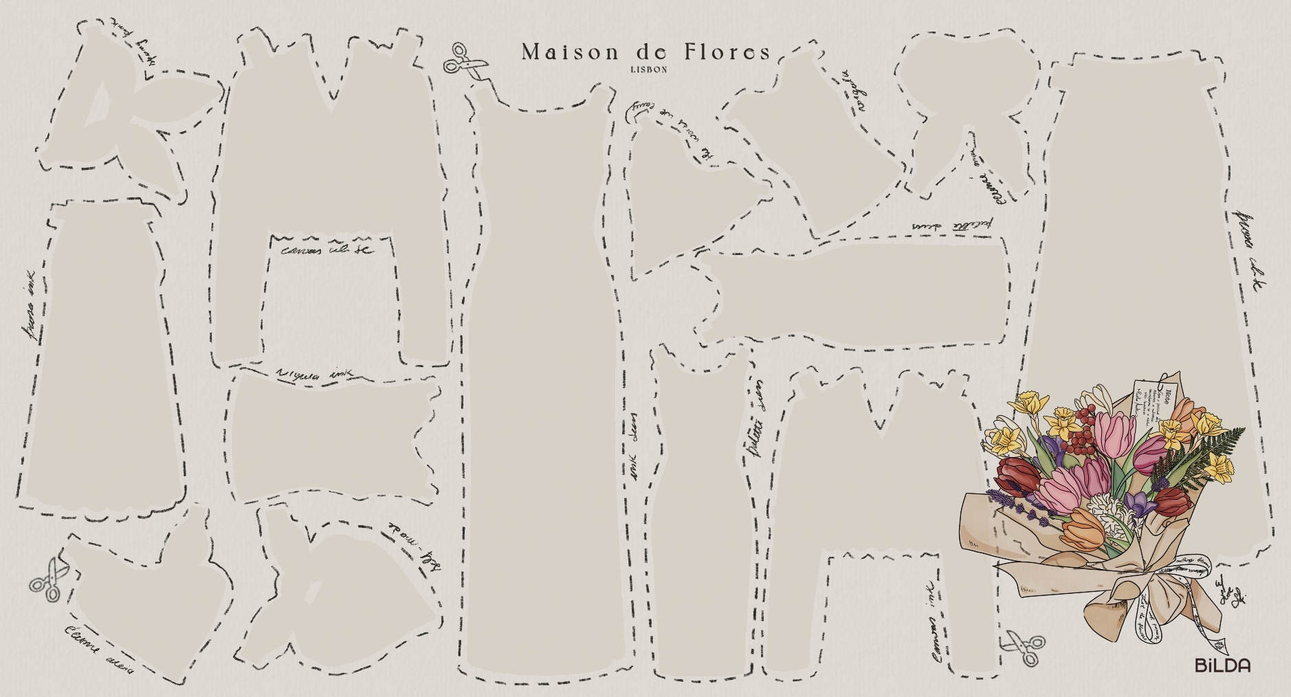 A press-out sheet of Maison de Flores clothes